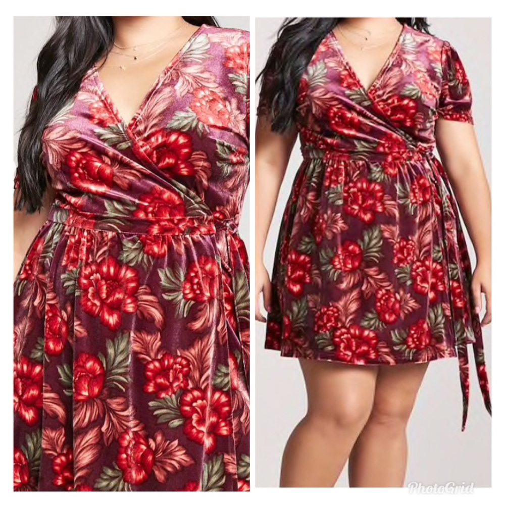 Floral velour wrap dress new 0X